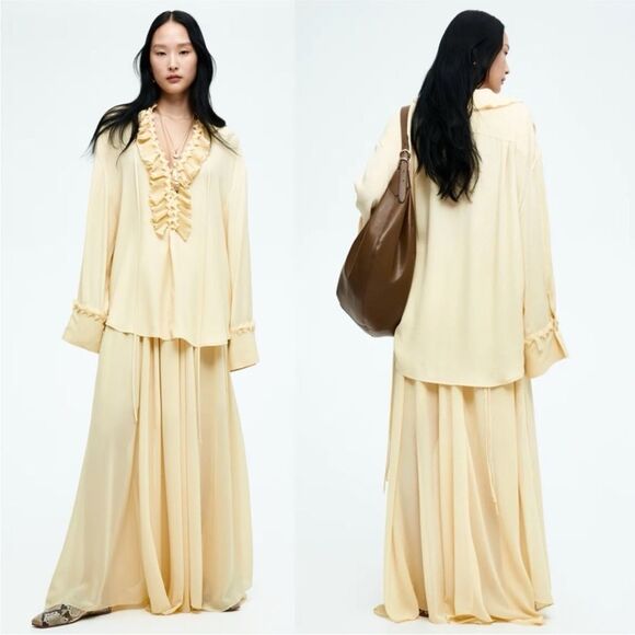 H&M Edition S/S 2025 Ruffled Pale Yellow Tunic Blouse Limited Edition - Picture 4 of 12